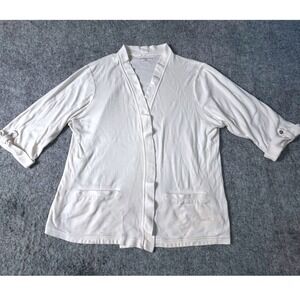 Croft And Barrow White Knit Cardigan Womens‎ Sz XS 3/4 Sleeve Pockets
